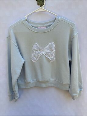 LoveShackFancy White Lace Bow Crewneck Sweater
